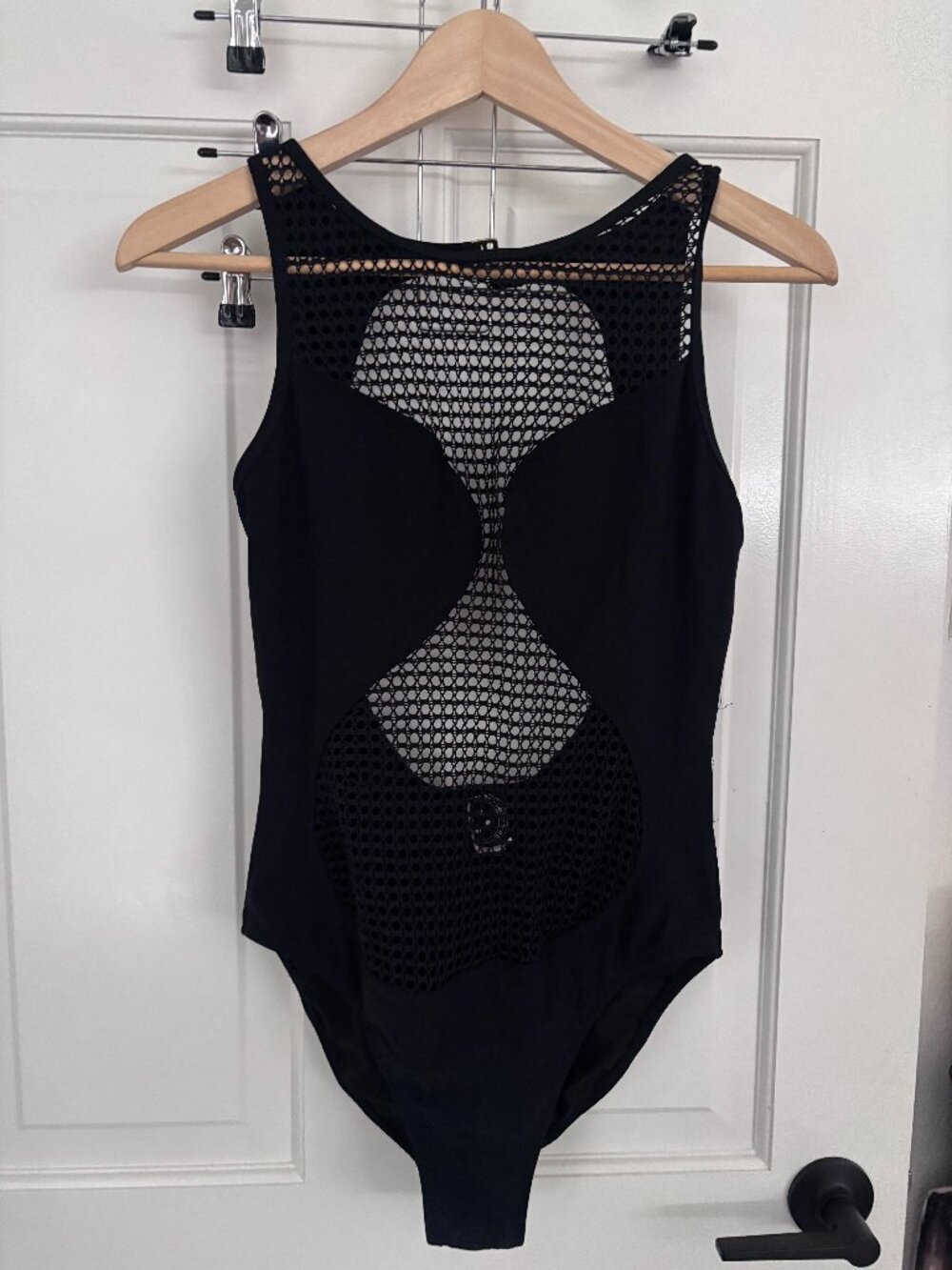 Red Carter Black Mesh Open Back One Piece Swimsuit Size M